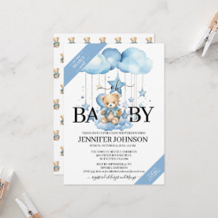 Lieve teddybeer in waterverf blauw baby shower kaart