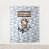 Lieve teddybeer piloot babyshower achtergrond wandkleed (Voorkant)
