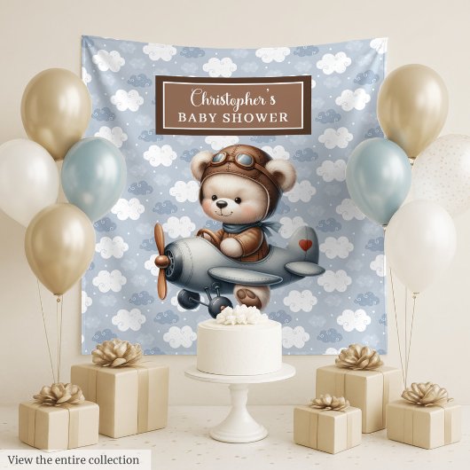 Lieve teddybeer piloot babyshower achtergrond wandkleed