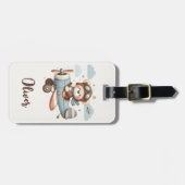 Lieve teddybeer piloot gepersonaliseerd bagagelabel (Voorkant horizontaal)