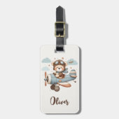 Lieve teddybeer piloot gepersonaliseerd bagagelabel (Voorkant verticaal)