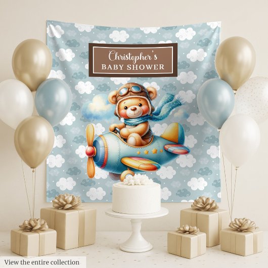 Lieve Teddybeer Piloot Persoonlijk Feest Muurdecor Wandkleed