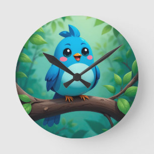 Lieve Tekenfilm Blauwe Vogel Ronde Klok