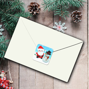 Lieve tekenfilm Kerstman met een sneeuwman Vierkante Sticker