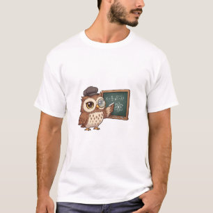 Lieve Tekenfilm Uil Professor met Monocle T-shirt
