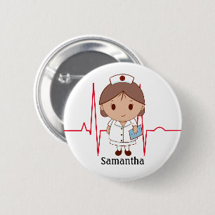 Lieve Tekenfilm Verpleegster Gepersonaliseerd Ronde Button 5,7 Cm