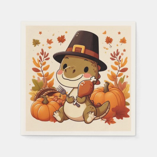 Lieve Thanksgiving Dinosaurus Servet (Voorkant)