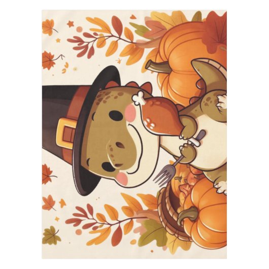 Lieve Thanksgiving Dinosaurus Tafelkleed (Voorkant)