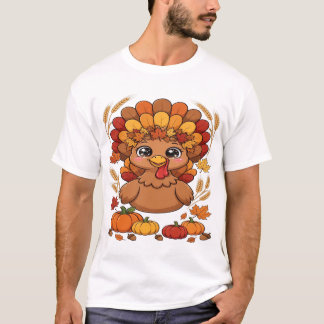 Lieve Thanksgiving kalkoen met herfstbladeren en p T-shirt