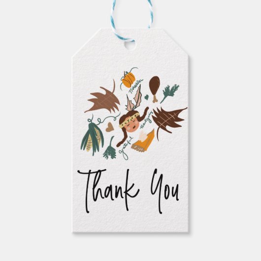 Lieve Thanksgiving-pilgrim herfstgroen Doodles Cadeaulabel (Voorkant)