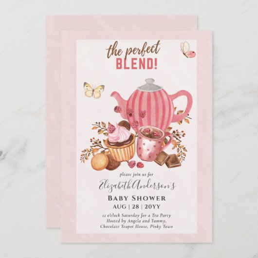 Lieve theeparty baby shower uitnodiging (Voorkant / Achterkant)