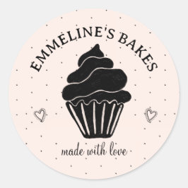 Lieve Thuisbaker Illustreer Cupcake Roze Zwart  Ronde Sticker