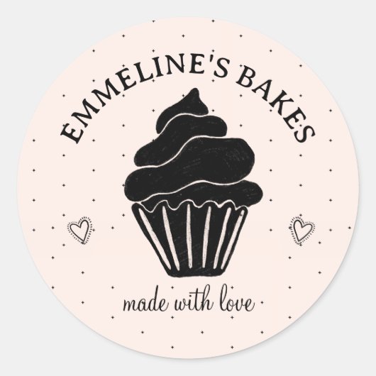 Lieve Thuisbaker Illustreer Cupcake Roze Zwart Ronde Sticker (Voorkant)