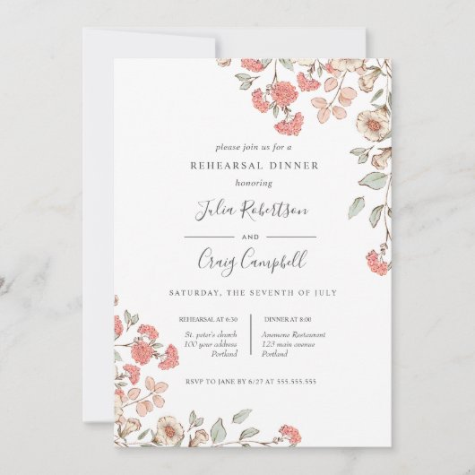 Lieve Tiny Blush flower bos Rehearsal Dinner Kaart (Voorkant)
