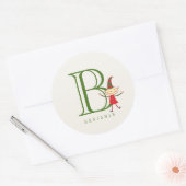 Lieve Toverachtige Kerstelf en Monogram Vakantie Ronde Sticker (Envelop)