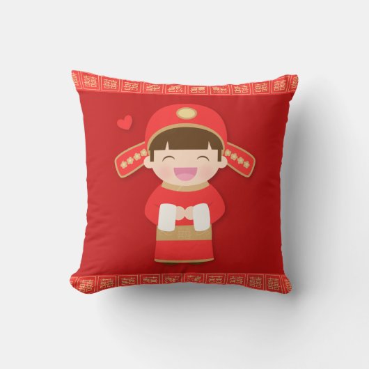Lieve traditionele Chinese bruidegom huwelijksdeco Kussen (Voorkant)