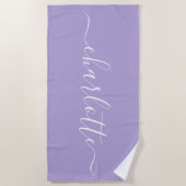 Lieve trendy script naam gepersonaliseerde lavende strandlaken (Voorkant)