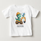 Lieve Trex-dinosaurus rijdt in een bouwmachine (Voorkant)