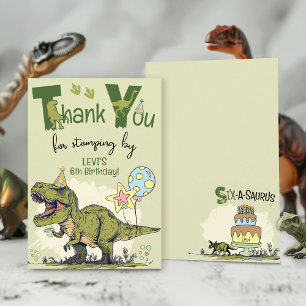 Lieve TRex Dinosaurus Zes-A-Saurus 6de Verjaardags Bedankkaart