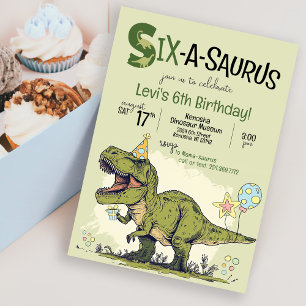 Lieve TRex Dinosaurus Zes-A-Saurus 6de Verjaardags Kaart