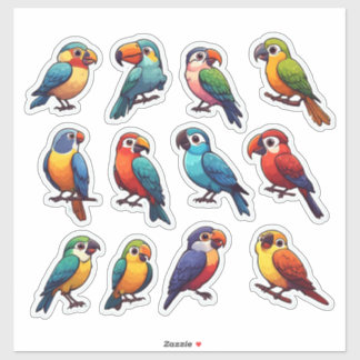 Lieve Tropische Papegaaien Kleurrijke Cartoon Voge Sticker