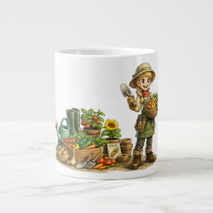 Lieve Tuinierster Oogstt Groenten Kunst Grote Koffiekop