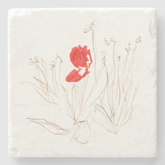 Lieve tulp in de wind en de regen stenen onderzetter (Voorkant)