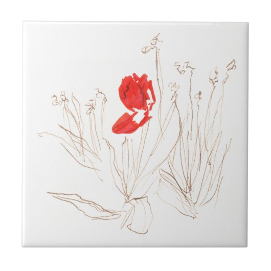 Lieve tulp in de wind en de regen tegeltje (Voorkant)