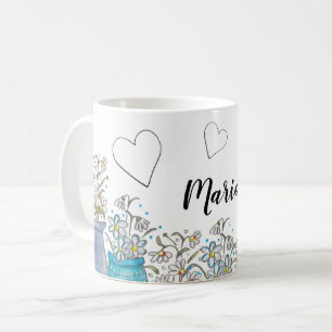 Lieve Turquoise Blauwe Boho Bloemige Kunst Koffiemok