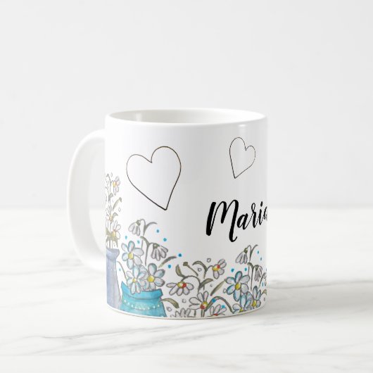 Lieve Turquoise Blauwe Boho Bloemige Kunst Koffiemok (Voorkant links)