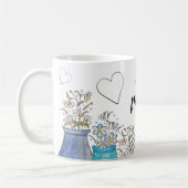 Lieve Turquoise Blauwe Boho Bloemige Kunst Koffiemok (Links)