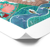 Lieve turquoise blauwe kinder ark van Noach kinder Poster (Hoek)