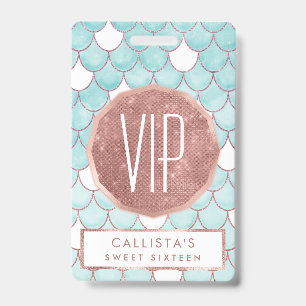Lieve Turquoise Roze Glitter Waterverf Zeemeermin Badge
