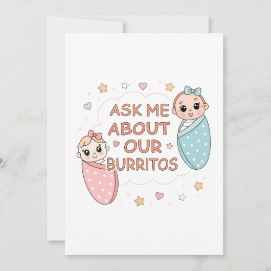 Lieve Tweeling Baby Burrito Aankondiging Illustrat (Voorkant)