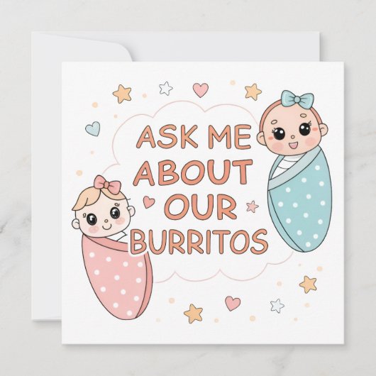 Lieve Tweeling Baby Burrito Aankondiging Illustrat (Voorkant)