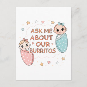 Lieve Tweeling Baby Burrito Aankondiging Illustrat Briefkaart
