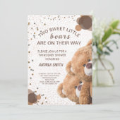 Lieve Tweelingberen Baby Uitnodiging (Staand voorkant)