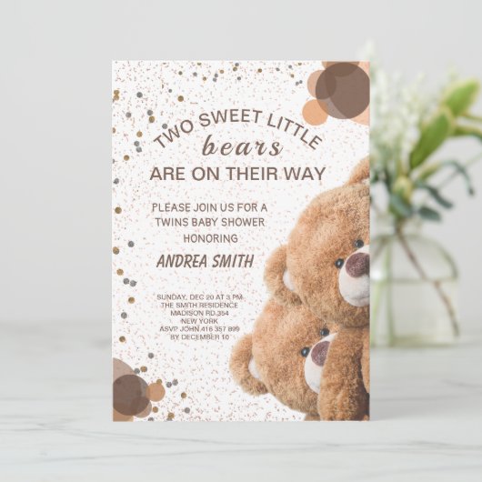 Lieve Tweelingberen Baby Uitnodiging (Staand voorkant)