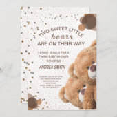 Lieve Tweelingberen Baby Uitnodiging (Voorkant / Achterkant)