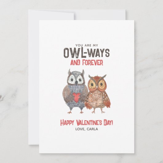 Lieve Uil Altijd en Voor altijd Valentijnsdag Feestdagenkaart (Voorkant)