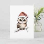 Lieve uil in kerstmuts – Kerst Illustratie Feestdagenkaart (Staand voorkant)