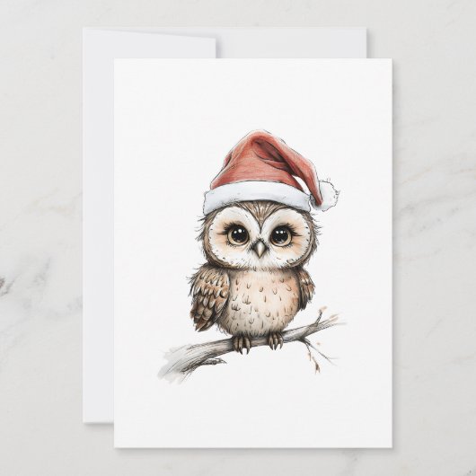 Lieve uil met kerstmuts – Kerst Illustratie Feestdagenkaart (Voorkant)