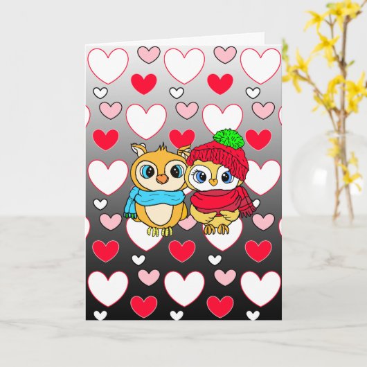 Lieve uilen | Valentijnsdag | Ik hou van jou kaart (Gele Bloem)