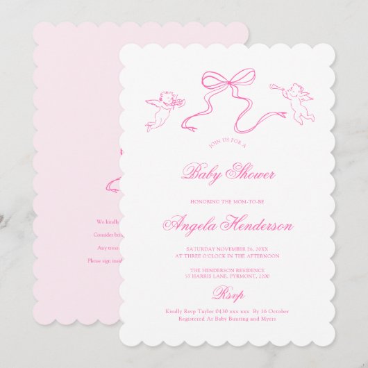 Lieve uitnodiging voor babyfeestje met handgeteken (Voorkant / Achterkant)