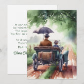 Lieve vader en zoon rijden in een klassieke auto a feestdagenkaart (Voorkant / Achterkant)