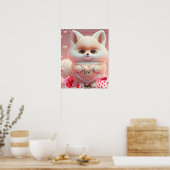 Lieve valentijns oranje vos houdt van hart Kunst Poster (Keuken)