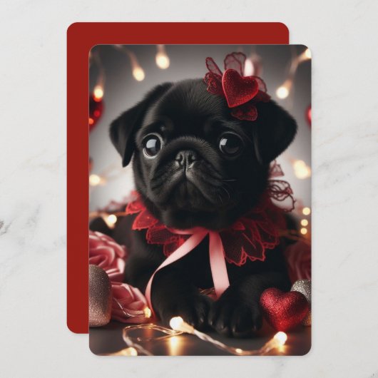 Lieve Valentijnskaart met Pug Feestdagenkaart (Voorkant / Achterkant)