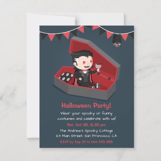 Lieve Vampierjongen Halloween Feest Uitnodigingen (Voorkant)