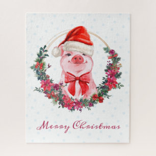 Lieve varken met strik, krans, polkadots Kerstmis Legpuzzel