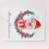 Lieve varken met strik, krans, polkadots Kerstmis Legpuzzel (Horizontaal)